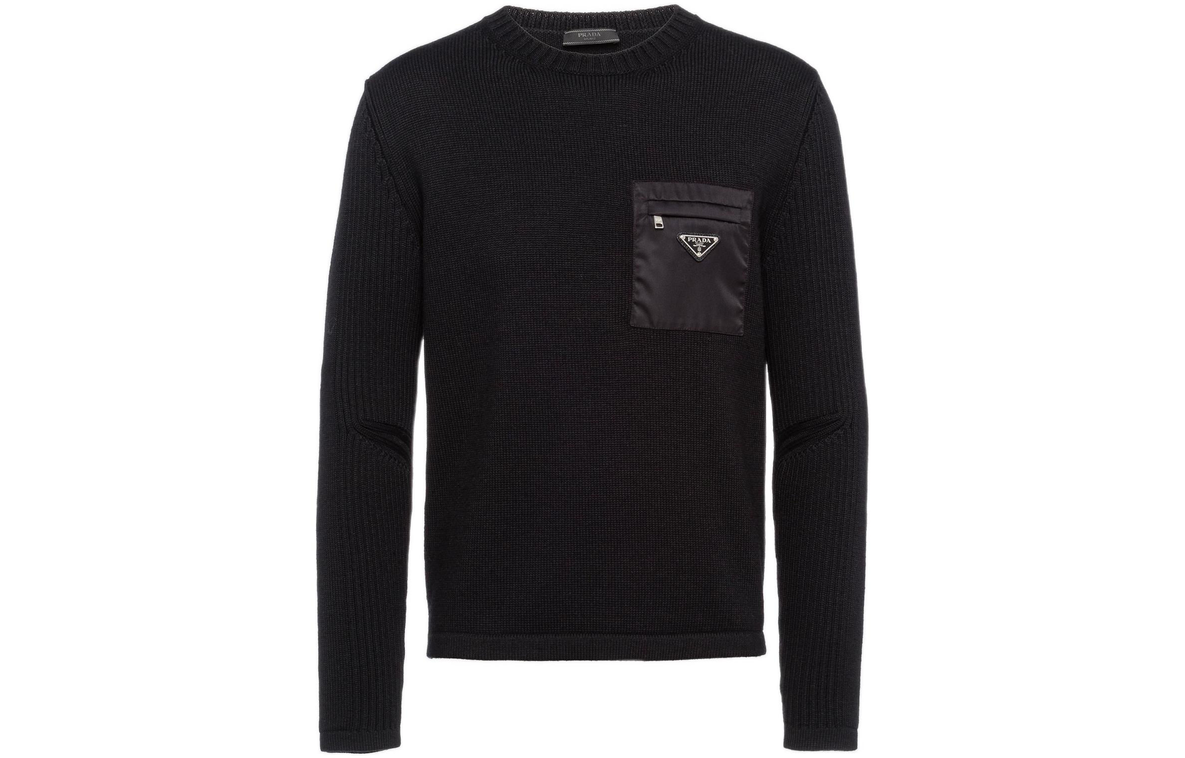 PRADA Black Logo Print Wool Knit Sweater  Crewneck Long Sleeve Pullover UMB049-1W4X-F0002-S-202