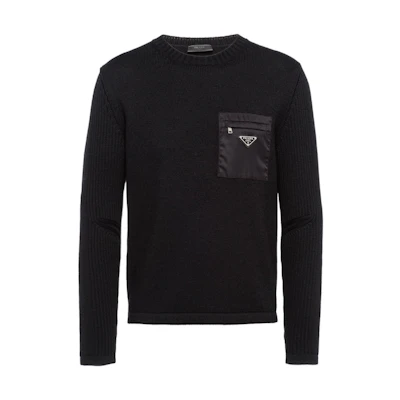 PRADA Black Logo Print Wool Knit Sweater Crewneck Long Sleeve Pullover UMB049-1W4X-F0002-S-202