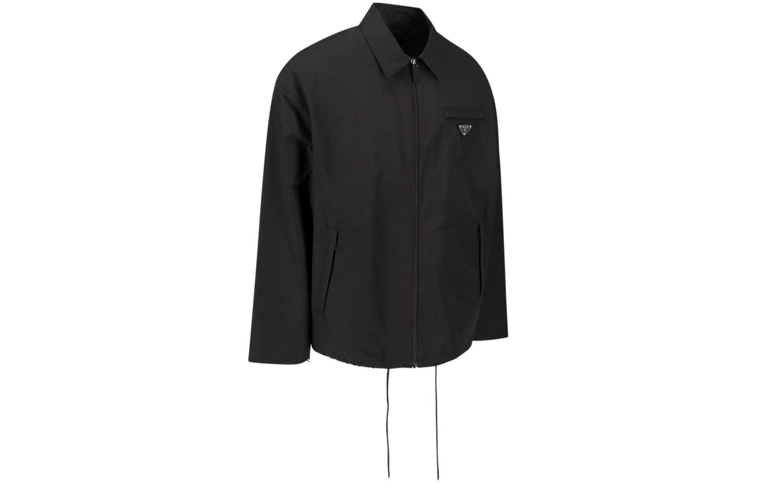 Shop Prada 黑色標誌拉鍊休閒寬鬆長袖外套 SGN889-U43-F0002-S-232