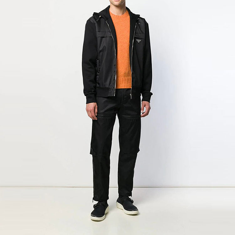 Shop PRADA Black Logo Zip-Up Hooded Jacket. UJL070-1R4H-F0806-S-202