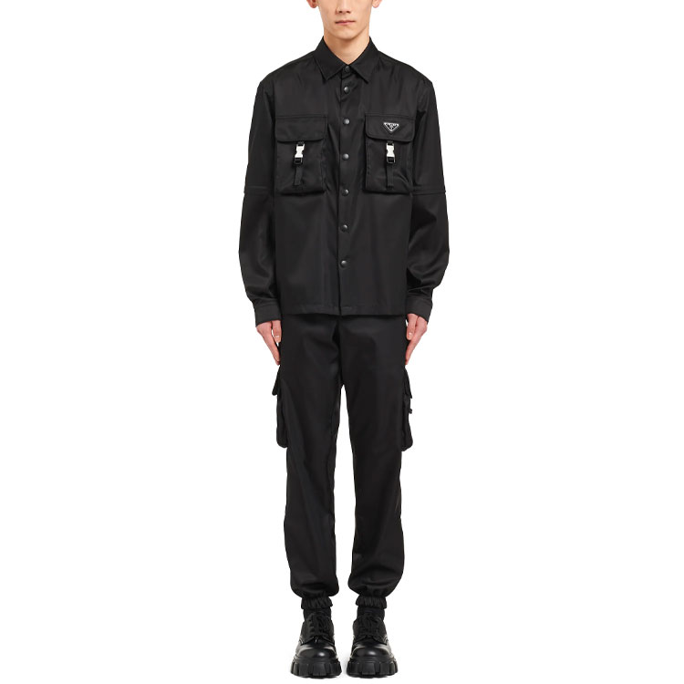 Shop PRADA 黑色長袖寬鬆版型襯衫 SC548-1WQ8-F0002-S-212