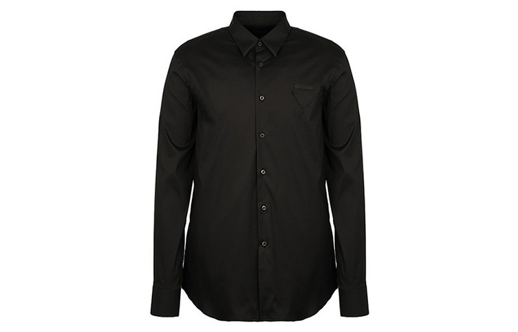 PRADA Black Long Sleeve Stretch Cotton Blend Shirt UCN259-F62-F0002