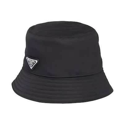 PRADA Black Nylon Bucket Hat with Enamel Triangle Logo 2HC137-2B15-F0002