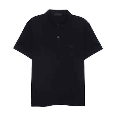PRADA Black Polo Shirt with Embroidered Logo Collar UJN664-1UOR-F0002-S-202