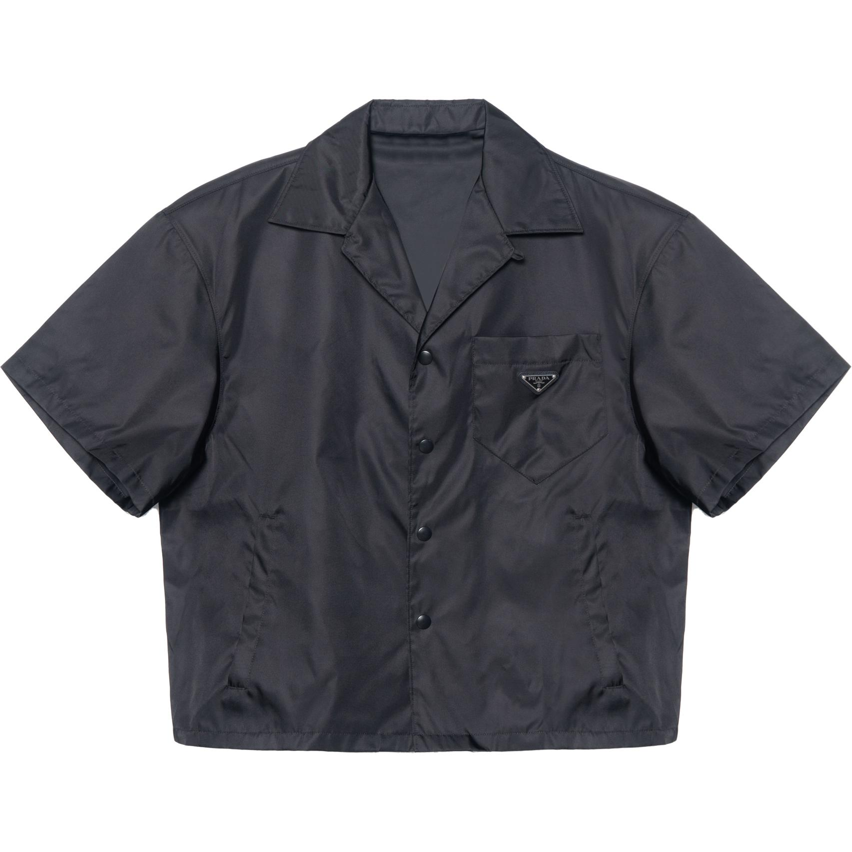 PRADA Black Re-Nylon Loose Short Sleeve Shirt with Triangle Logo SC449-1WQ8-F0002-S-182