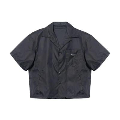 PRADA Black Re-Nylon Loose Short Sleeve Shirt with Triangle Logo SC449-1WQ8-F0002-S-182