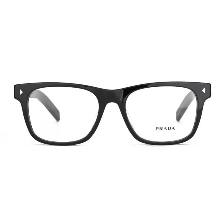 Lookbook PRADA Cermin Mata Hitam Segi Empat Unisex dengan Aksen Emas dan Rekaan Logo. SPRA13VF-16K1O1