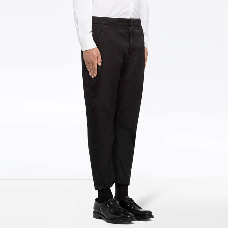 Shop PRADA Black Relaxed Fit Solid Triangle Enamel Logo Casual Pants SPH66S2021WQ8-F0002