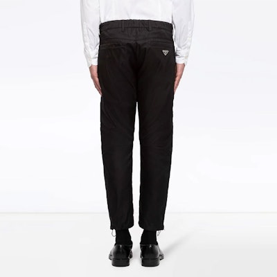 PRADA Black Relaxed Fit Solid Triangle Enamel Logo Casual Pants SPH66S2021WQ8-F0002 Purchase PRADA Black Relaxed Fit Solid Triangle Enamel Logo Casual Pants SPH66S2021WQ8-F0002