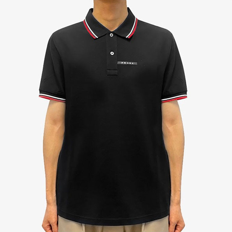 Shop 普拉达黑色短袖POLO衫带标志条纹领 SJN256-322-F0AA9