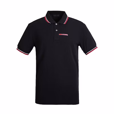 PRADA Black Short Sleeve Polo with Striped Trim SJJ887-322-F0AA9