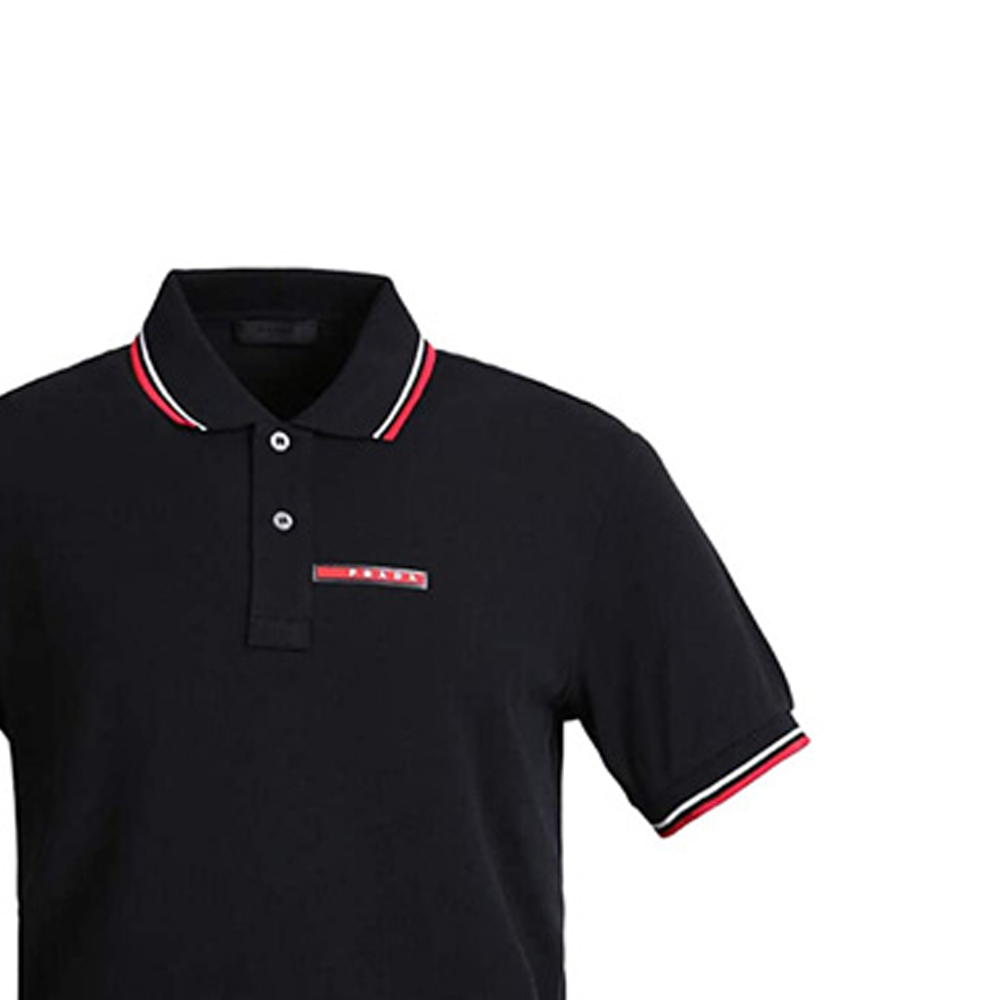 Sizing 普拉达黑色短袖条纹装饰POLO衫 SJJ887-322-F0AA9
