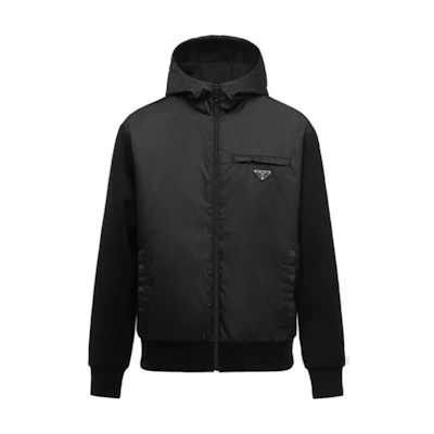 Prada Black Solid Color Logo Patch Hooded Jacket UJL142-S202-1R4HF-0-806