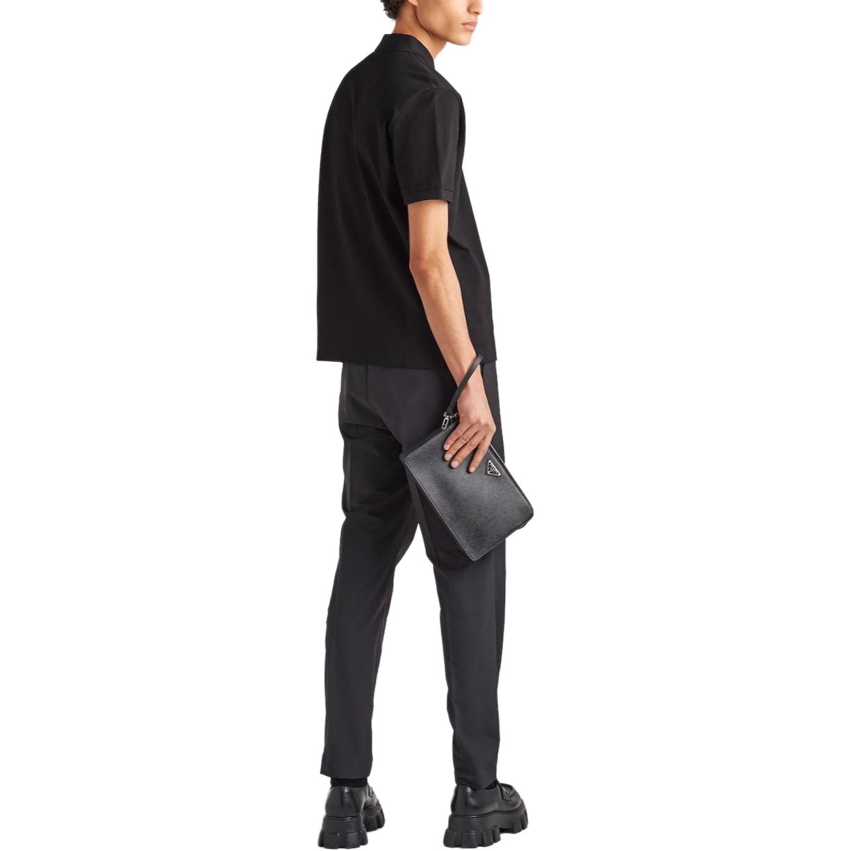 Shop 普拉达黑色纯色短袖POLO衫 UJN444XGS-F0002