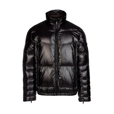 PRADA Black Solid Color Zip-Up Down Jacket with Stand Collar. SGB531-1IE0-F0803