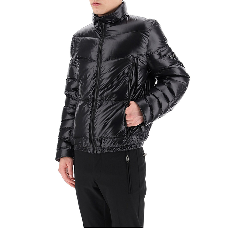 Details for PRADA Black Solid Color Zip-Up Down Jacket with Stand Collar. SGB531-1IE0-F0803