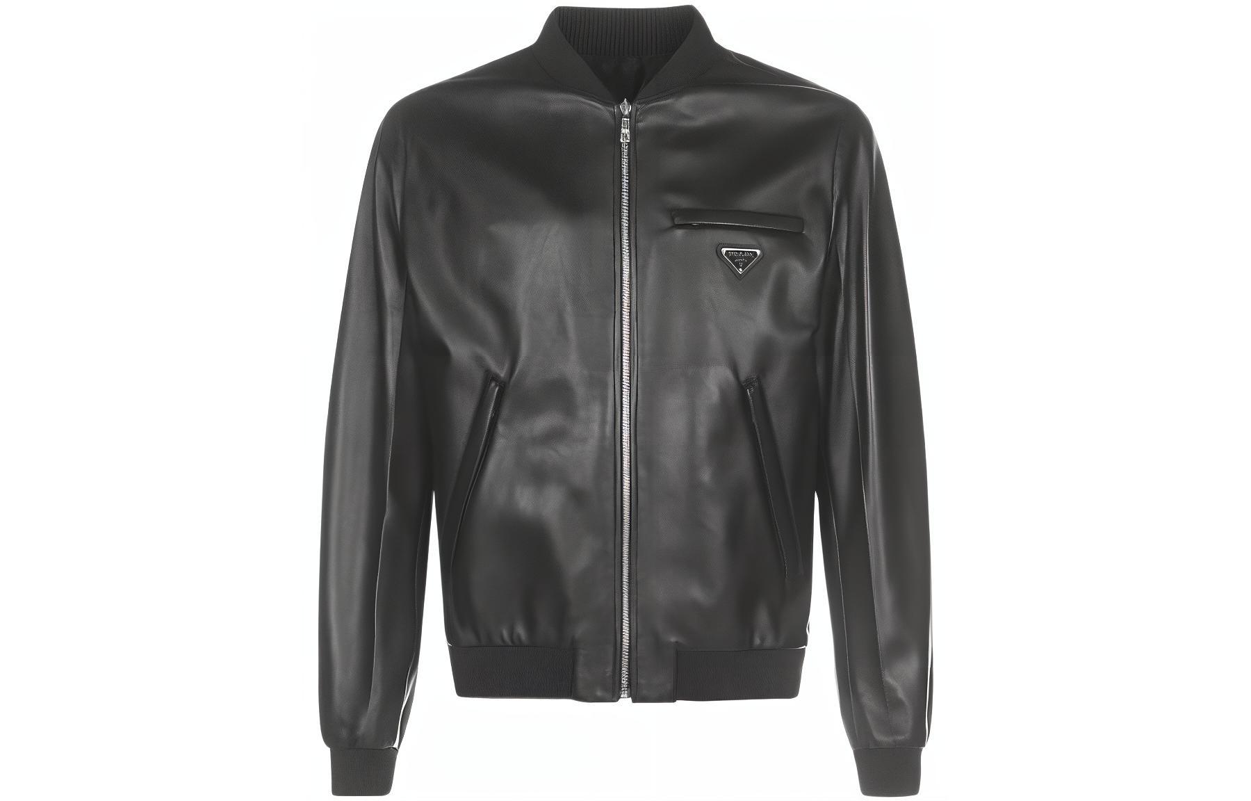 Buy Prada 黑色純色拉鍊長袖飛行夾克 UPW280038-F0002