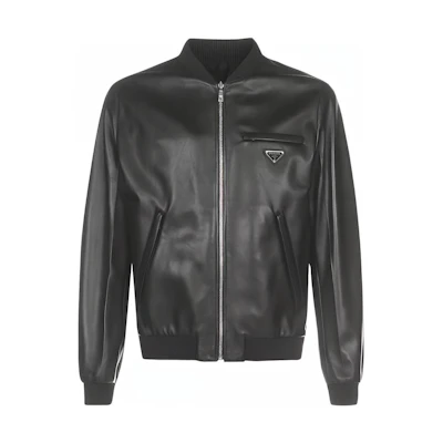 Prada Black Solid Color Zip-Up Long Sleeve Bomber Jacket UPW280038-F0002