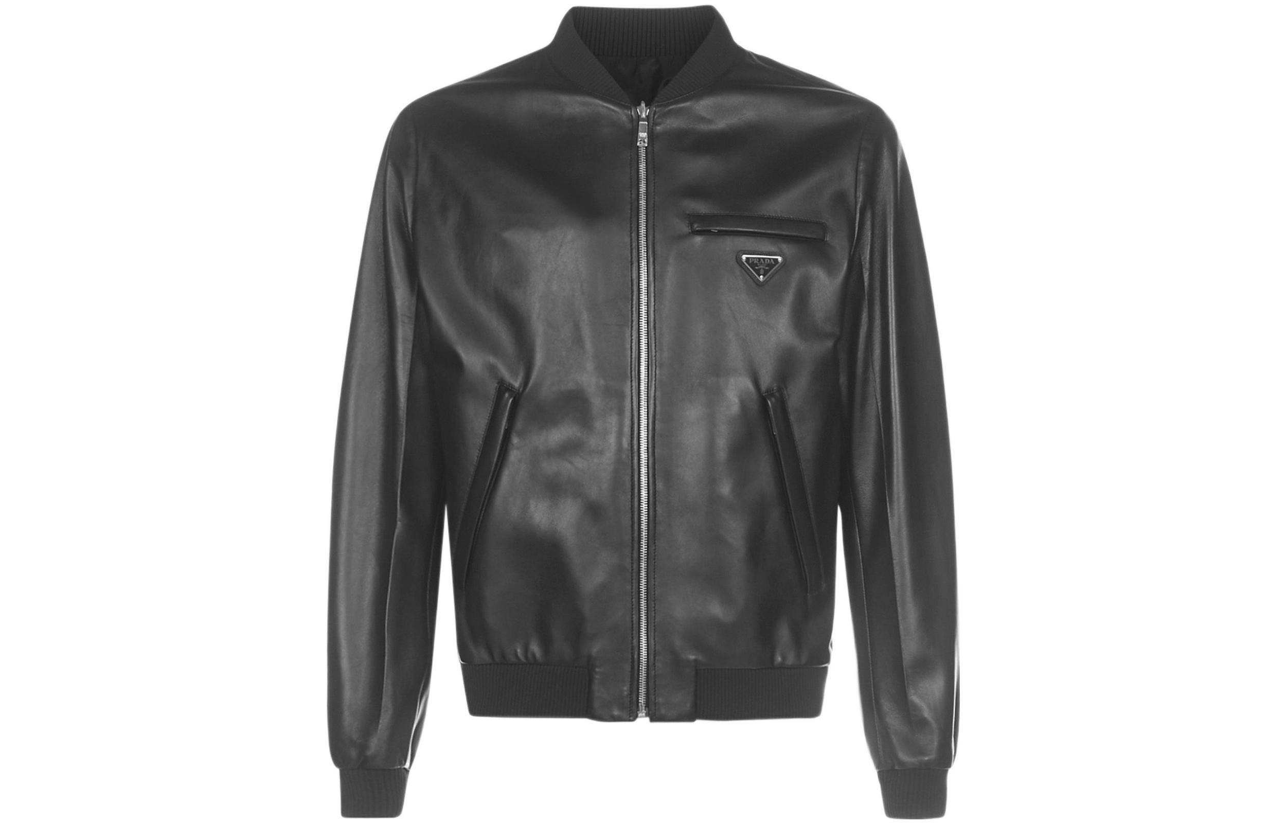 Order Prada 黑色純色拉鍊長袖飛行夾克 UPW280038-F0002