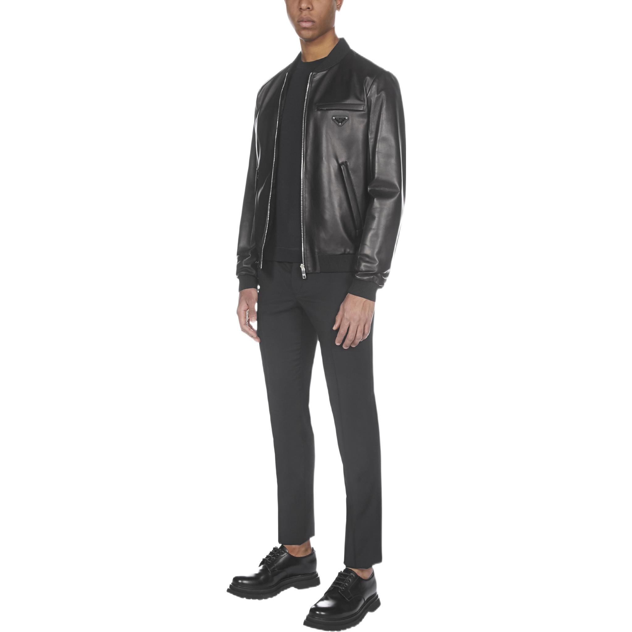 Lookbook Prada 黑色純色拉鍊長袖飛行夾克 UPW280038-F0002