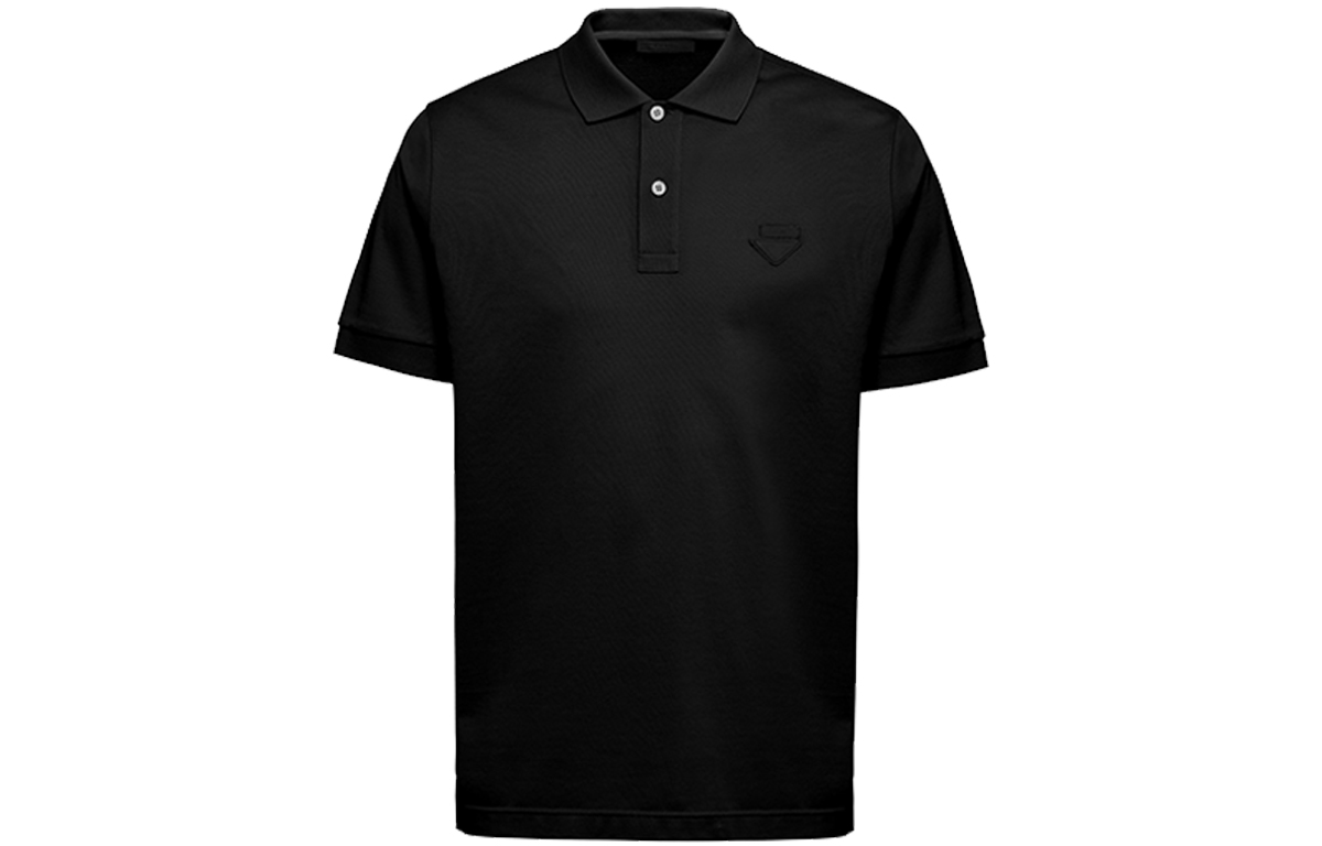 PRADA Black Solid Cotton Straight Fit Short Sleeve Polo Shirt UJN444-XGS-F0002-S-181