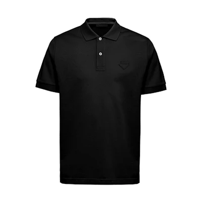 PRADA Black Solid Cotton Straight Fit Short Sleeve Polo Shirt UJN444-XGS-F0002-S-181