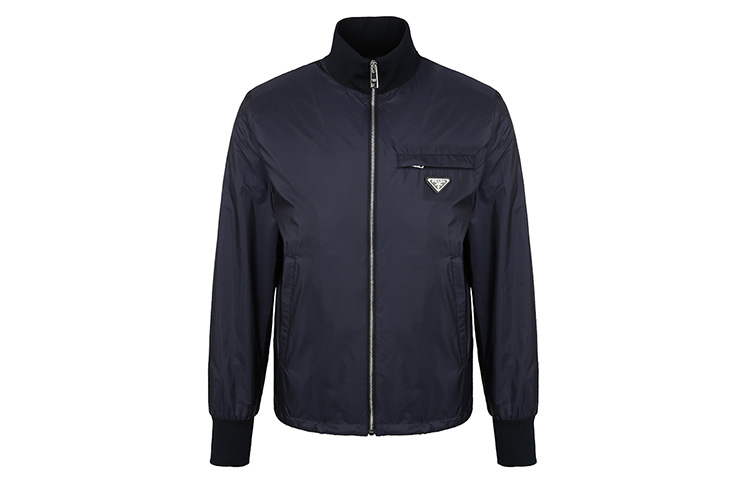 Prada Black Solid Logo Zip-Up High Collar Jacket SGB346Q04-F0002