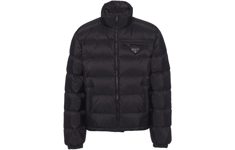 PRADA Black Winter Down Jacket with Zipper & Stand Collar. SGB702-1YFD-F0002-S-202