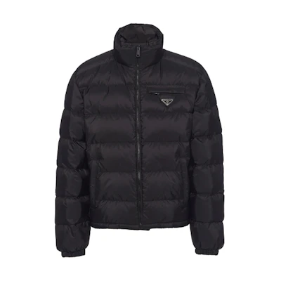 PRADA Black Winter Down Jacket with Zipper & Stand Collar. SGB702-1YFD-F0002-S-202