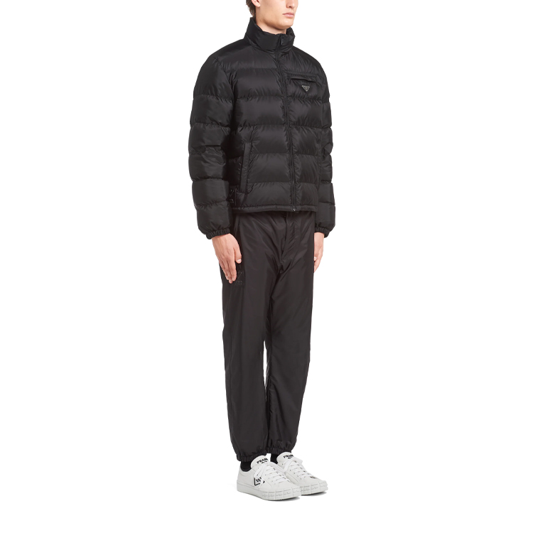 Purchase PRADA Black Winter Down Jacket with Zipper & Stand Collar. SGB702-1YFD-F0002-S-202