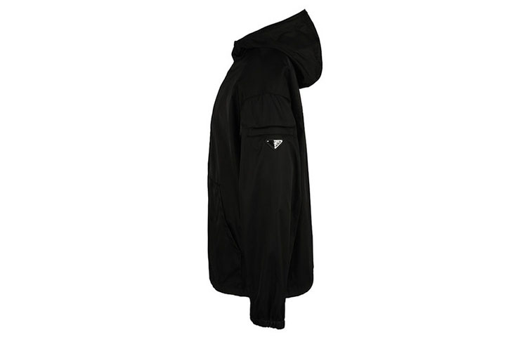 Shop PRADA Black Zip-Up Hooded Jacket SGB481-1WQ8-F0002