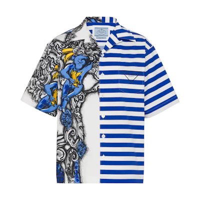 PRADA Blue Cartoon Print Striped Short Sleeve UV Protection Shirt UCS406-1ZTG-F0424-S-212
