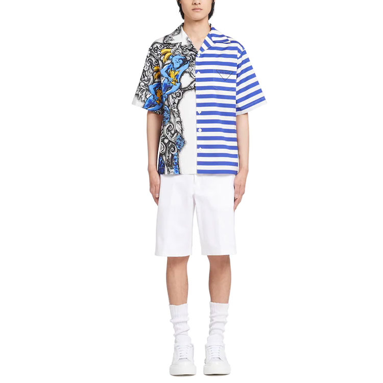 Lookbook PRADA 藍色卡通條紋短袖防曬襯衫 UCS406-1ZTG-F0424-S-212