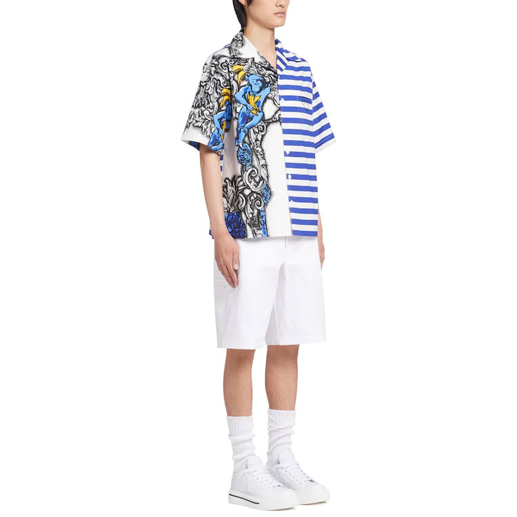 Purchase PRADA 藍色卡通條紋短袖防曬襯衫 UCS406-1ZTG-F0424-S-212