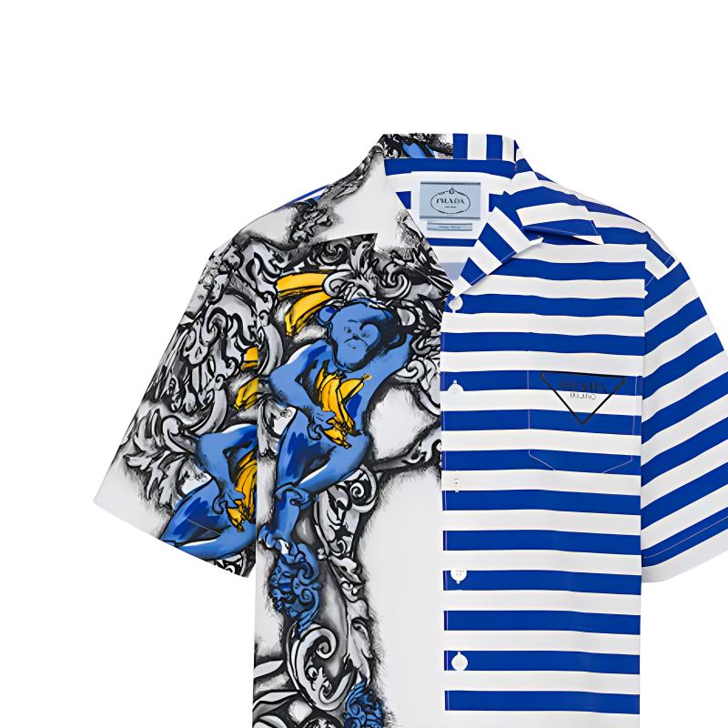 Details for PRADA 藍色卡通條紋短袖防曬襯衫 UCS406-1ZTG-F0424-S-212