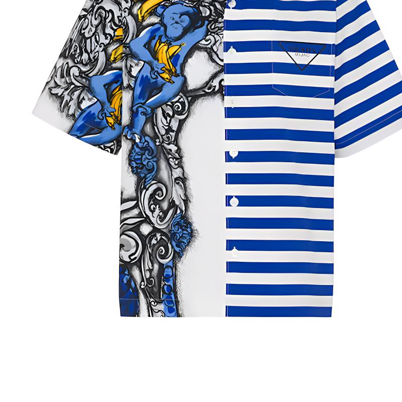 Sizing PRADA 藍色卡通條紋短袖防曬襯衫 UCS406-1ZTG-F0424-S-212