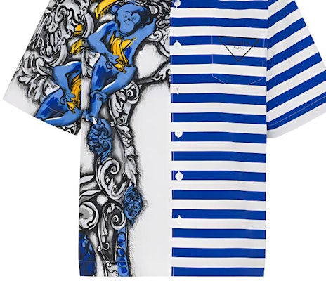 PRADA 藍色卡通條紋短袖防曬襯衫 UCS406-1ZTG-F0424-S-212 Sizing PRADA 藍色卡通條紋短袖防曬襯衫 UCS406-1ZTG-F0424-S-212