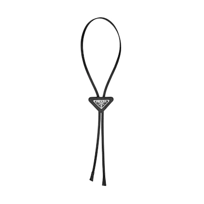 Prada Bolo Leather Tie with Triangle Logo Black 2IC027-QHH-F0002