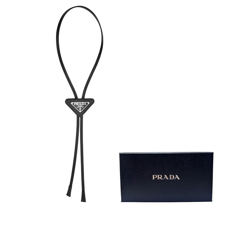 Prada Bolo Leather Tie with Triangle Logo Black 2IC027-QHH-F0002 圖 2