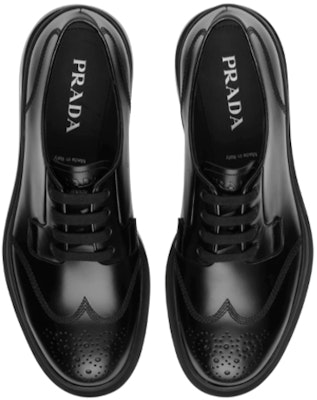 Prada Kasut Derby Kulit Berus 'Hitam' 2EG299_B4L_F0002 Shop Prada Kasut Derby Kulit Berus 'Hitam' 2EG299_B4L_F0002