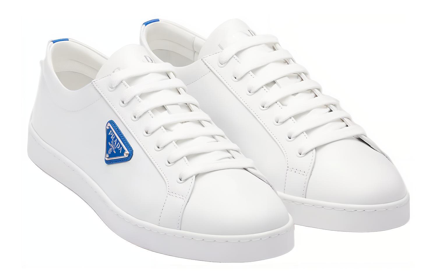 Prada Brushed Leather Sneaker 'White Cobalt Blue' 圖 3