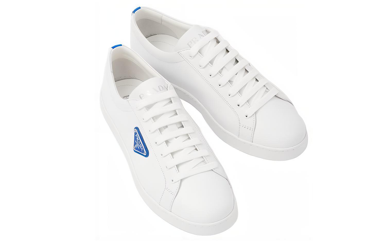 Prada Brushed Leather Sneaker 'White Cobalt Blue' 圖 4