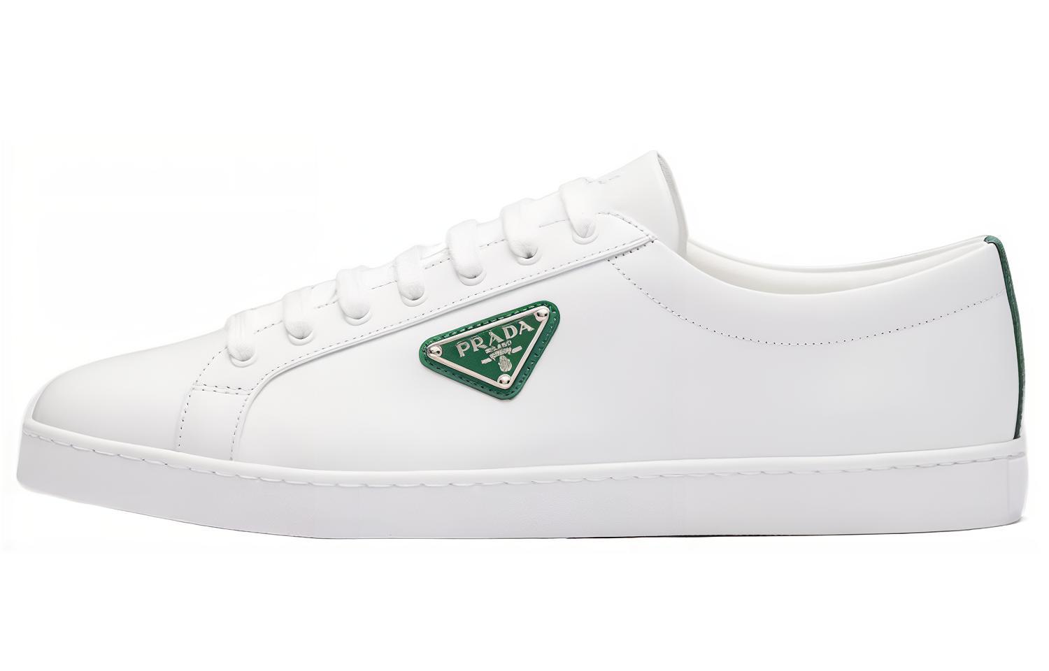 Buy 普拉达白绿刷皮运动鞋 2EE376_3F0E_F0DJT