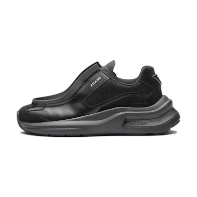 Prada Brushed Leather Sneakers Bike Fabric Suede Black