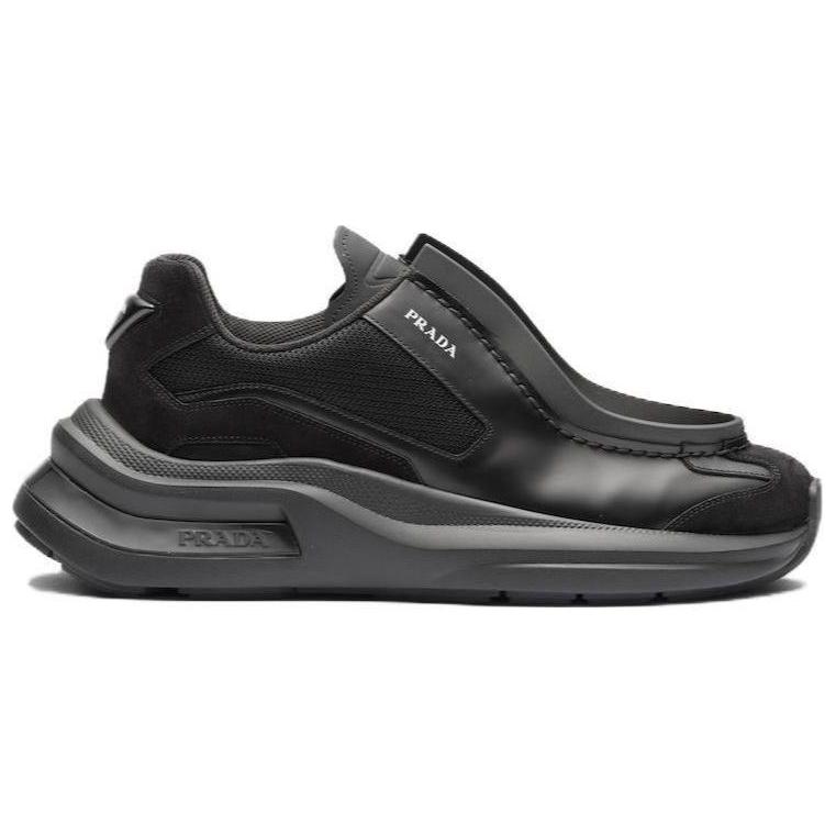 Prada Brushed Leather Sneakers Bike Fabric Suede Black 圖 2