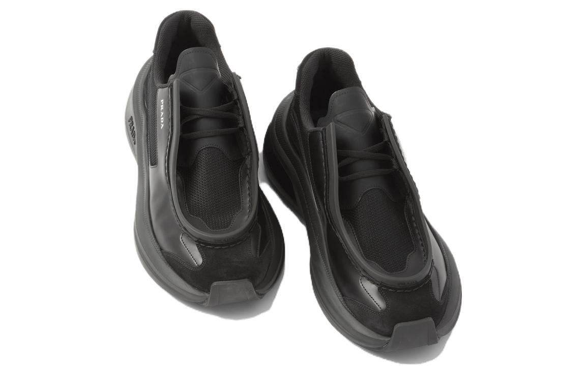 Prada Brushed Leather Sneakers Bike Fabric Suede Black 圖 4