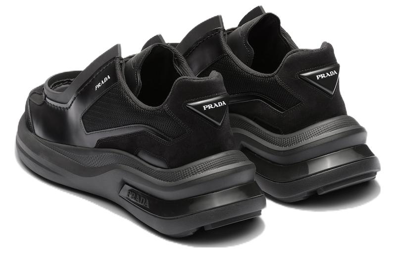 Prada Brushed Leather Sneakers Bike Fabric Suede Black 圖 5