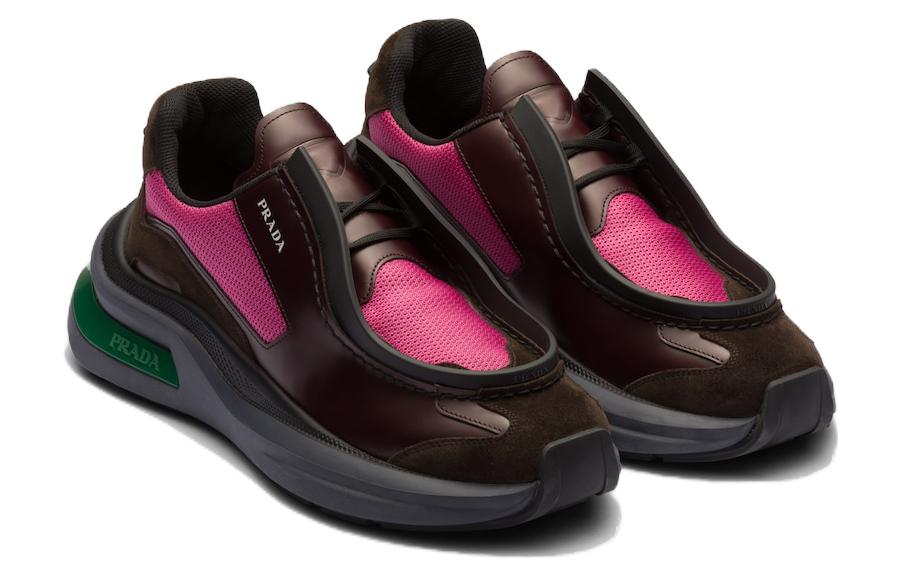 Prada Brushed Leather Sneakers Bike Fabric Suede Garnet Peony Pink 圖 3
