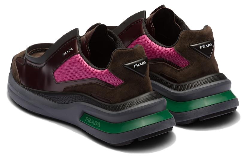 Prada Brushed Leather Sneakers Bike Fabric Suede Garnet Peony Pink 圖 5