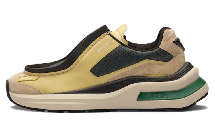 Prada Brushed Leather Sneakers Bike Fabric Suede Vanilla Anthracite Green
